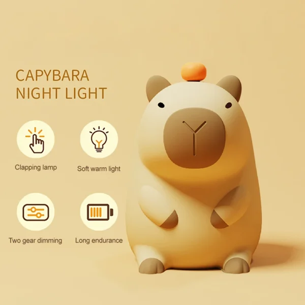 Cute Cartoon Capybara Silicone Night Light USB Rechargeable Timing Dimming Sleep Night Lamp for Children'S Room Decor