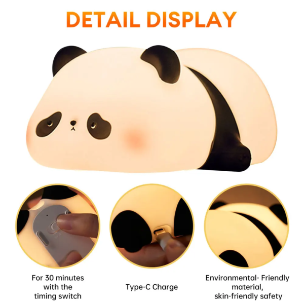 Cute Panda Night Light Silicone Animal Lamp Rechargeable Touch Sensor Light Dimmable Bedside Lamp Pat Light Baby Nursery Lamp - Image 5