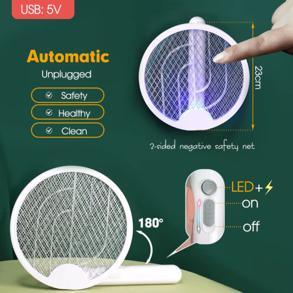 Rechargeable Electric Fly Swatter 1200Mah Bug Zapper 3000V Mosquito Zapper Home Garden Insect Killer Racket against Flies Moths - Image 3